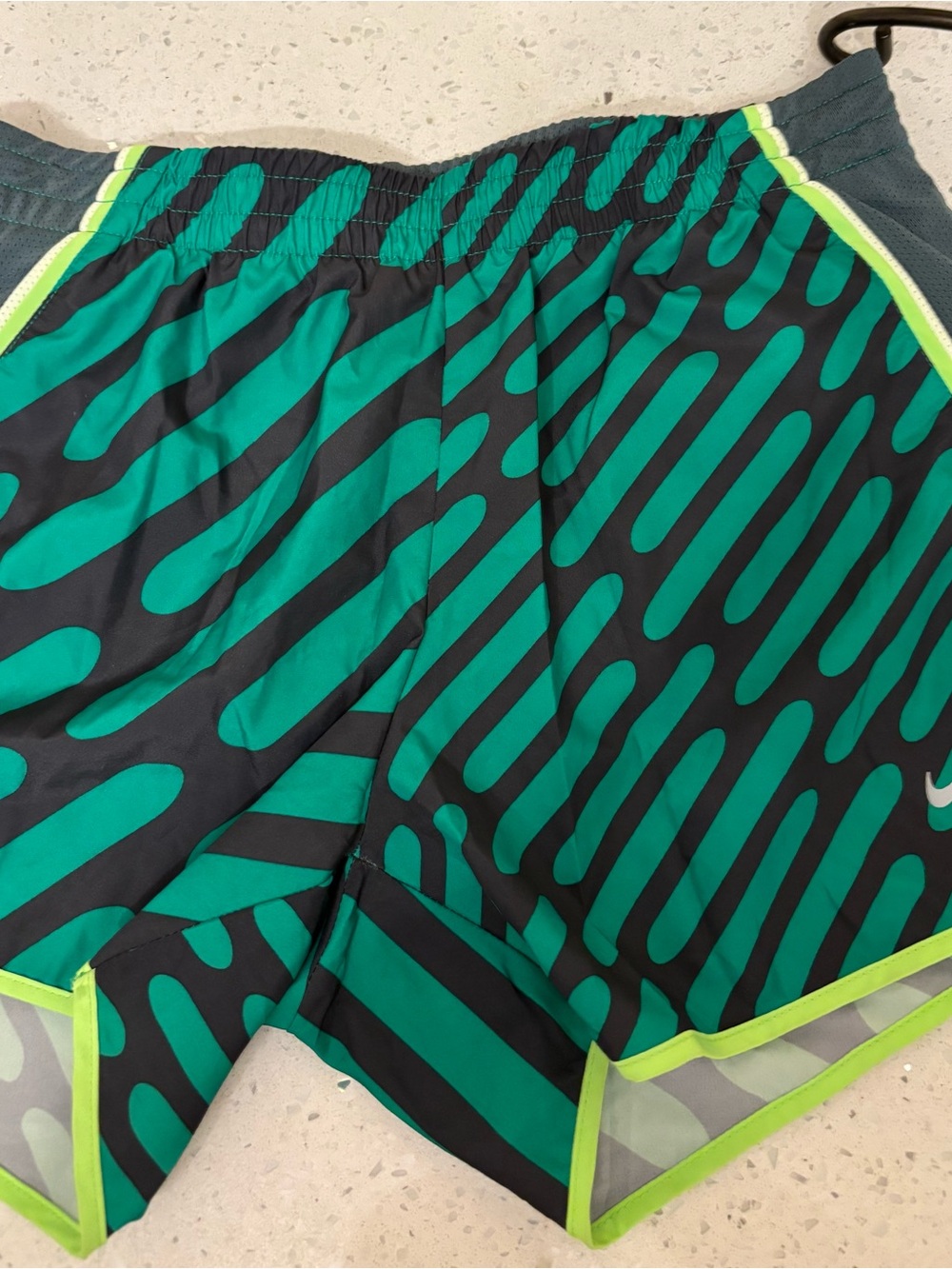 Nike Women's Black and Teal Athletic Shorts with Lime Trim